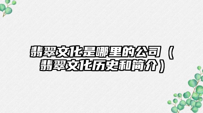 翡翠文化是哪里的公司（翡翠文化歷史和簡介）