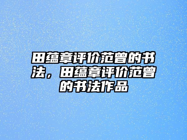 田蘊章評價范曾的書法，田蘊章評價范曾的書法作品