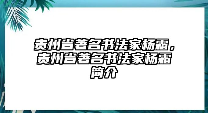 貴州省著名書法家楊霜，貴州省著名書法家楊霜簡介